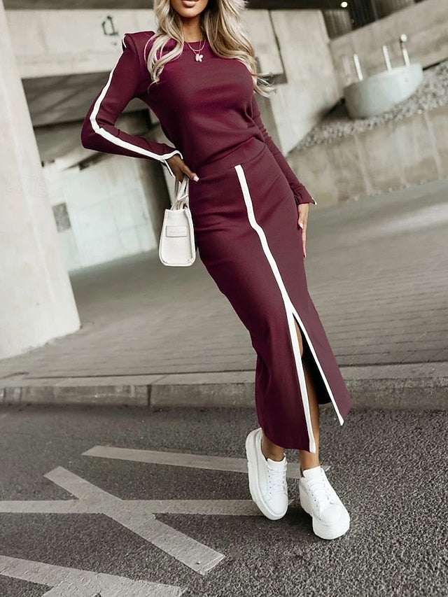Women's Skirt Sets Bolero Top Long Sleeve Crew Neck Solid