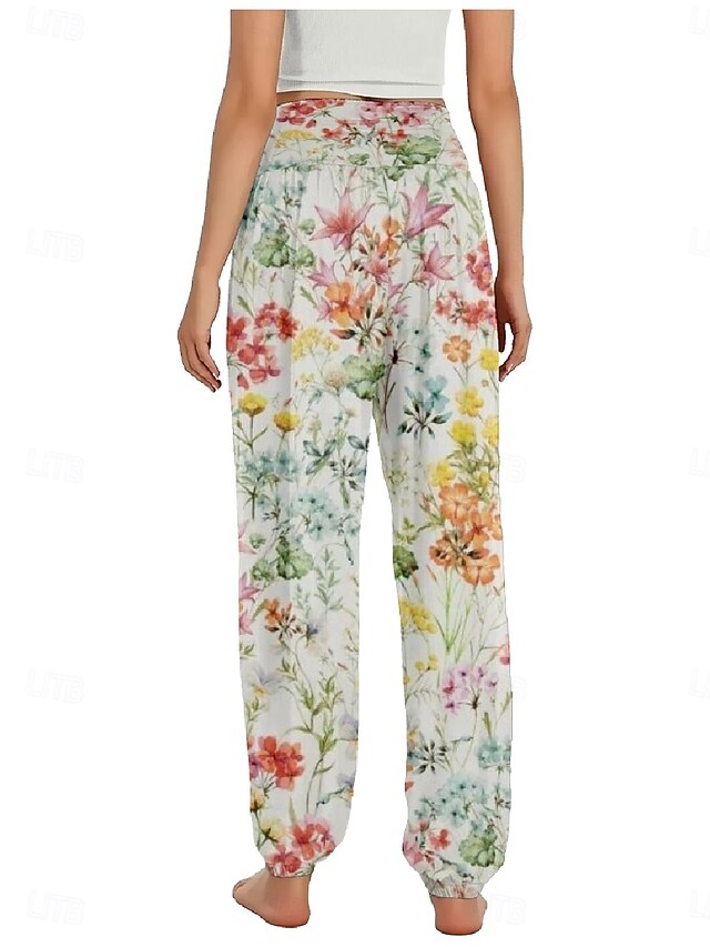 Women's Faux Cotton Linen Wide Leg Pants Trousers Ethnic
