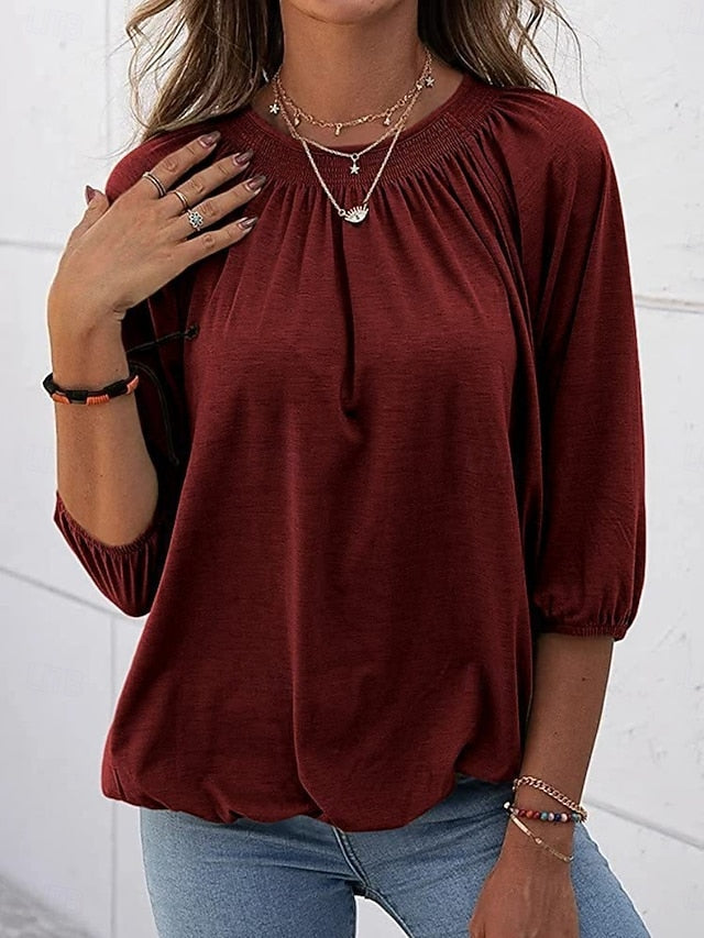 Women's T Shirt Plain Fashion Modern 3/4 Length Sleeve Crew