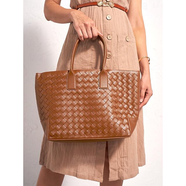 Tote Bag Leather Woven – Stylish Brown and Women's