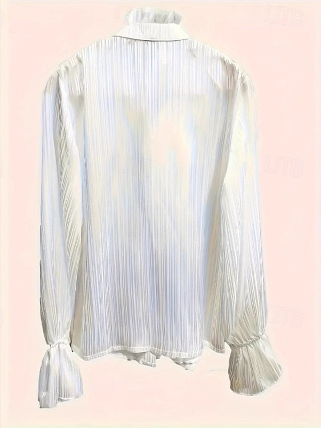 Women's Shirt Blouse Ruffle Solid Color Stylish Basic Long