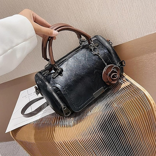 Leather Floral Vintage-Style Handbag Faux Women's with