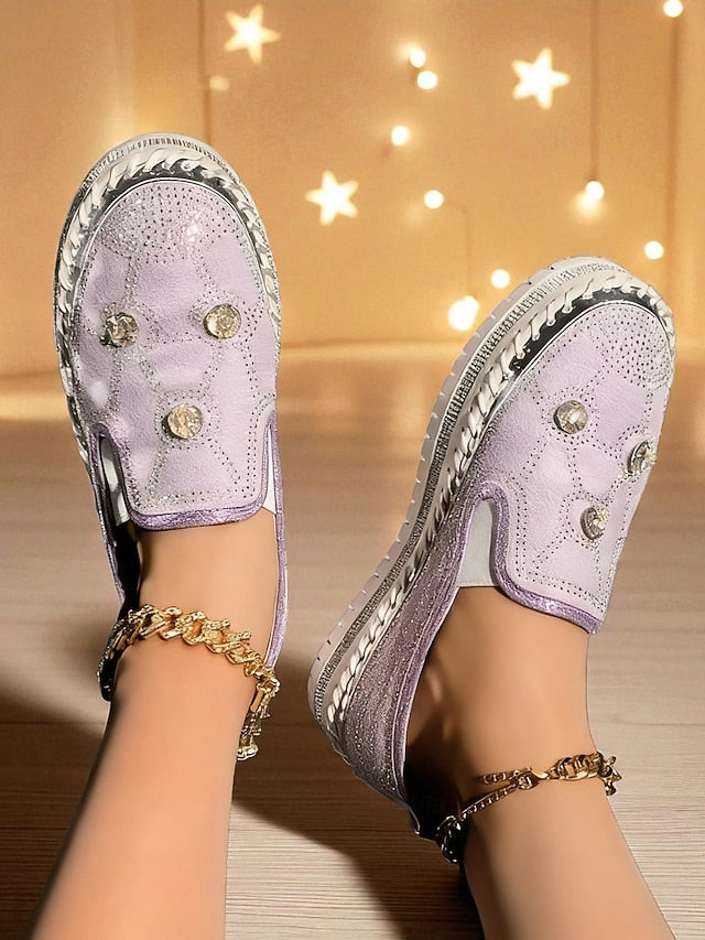 Rhinestone Red Sneakers Studs with Slip-On Platform Women's