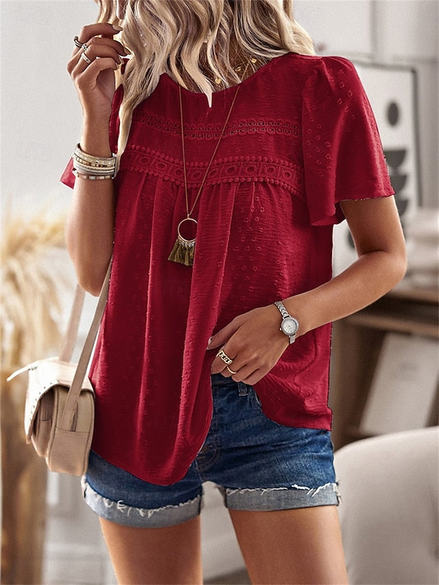 Women's Shirt Blouse Solid Color Stylish Casual Short