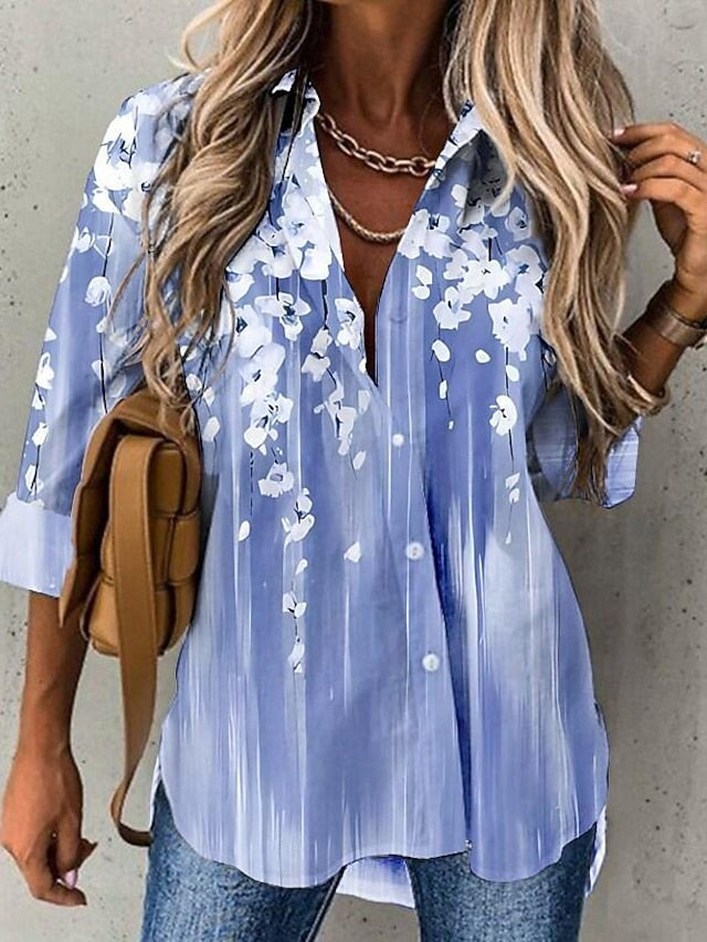 Women's Chiffon Shirt Light Gradient Floral Print Casual