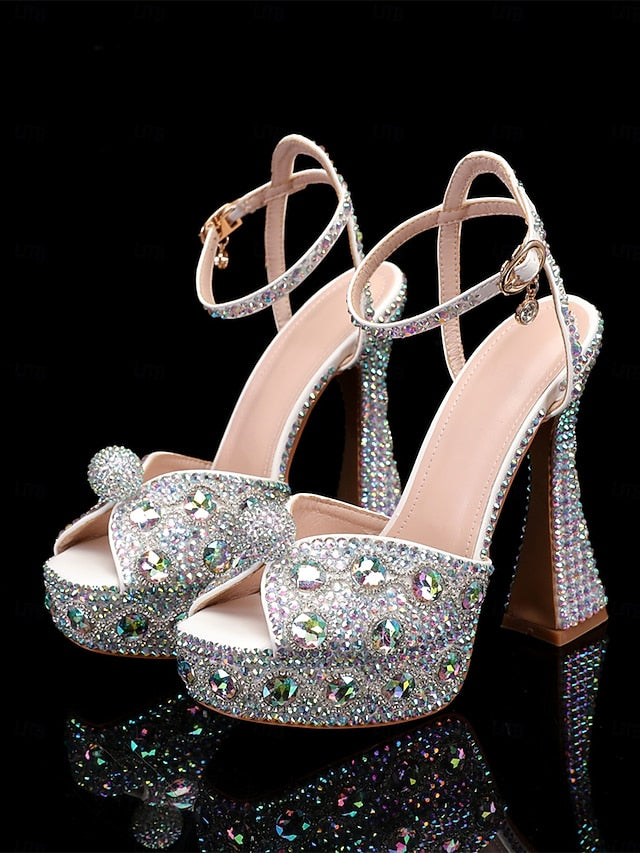 Sandals Crystal-Embellished Platform with Glamorous Women's