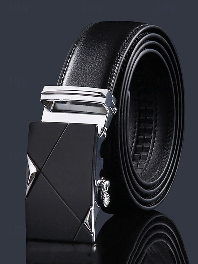 with Leather Belt Black Metal Elegant Men's Adjustable