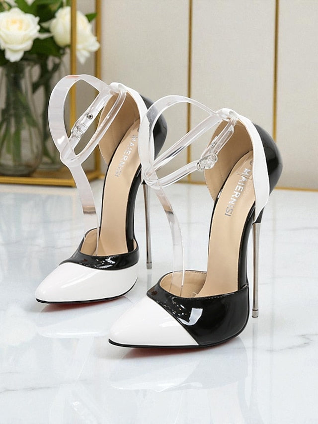 Patent Black Leather Toe Pointed Women's Red and Stiletto