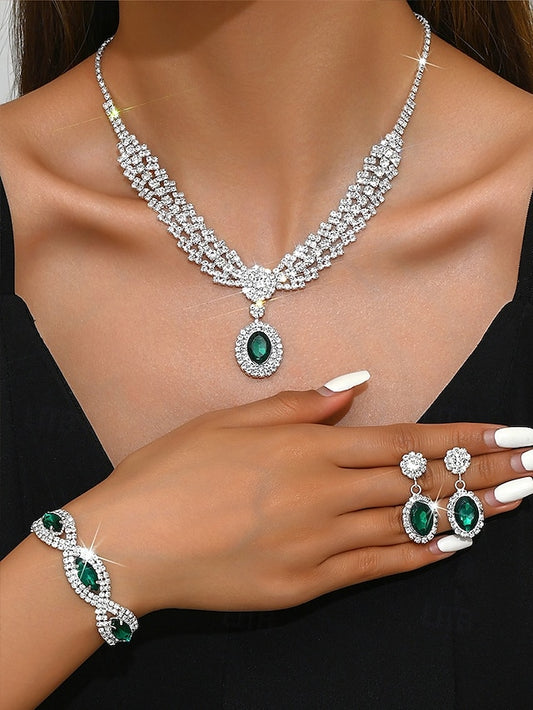 – for Women Jewelry Necklace Crystal Set Elegant Green Luxury