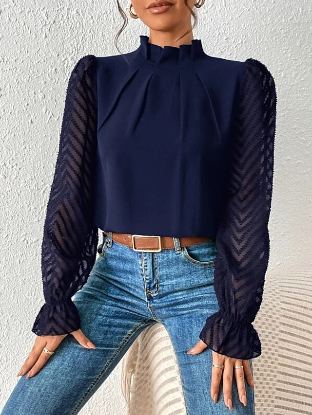 Women's Shirt Blouse Daily Basic Mesh Long Sleeve Regular
