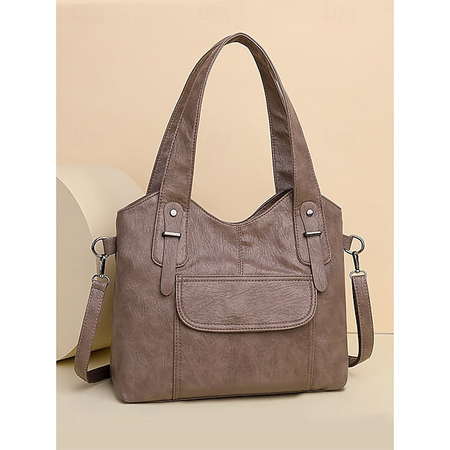 Bag Women's Vintage Dual Faux Tote with Leather Brown