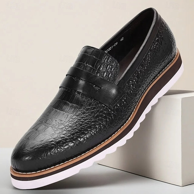 Slip-On Leather Loafers Black Genuine Men’s Cowhide