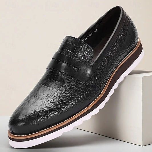 Slip-On Leather Loafers Black Genuine Men’s Cowhide