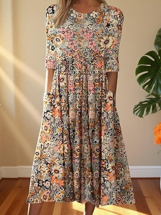 Women's Midi Dress Casual Dress Print Dress Basic Romantic
