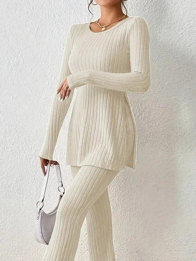 Women's Two Piece Sets Pants Sets Long Sleeve Round Neck