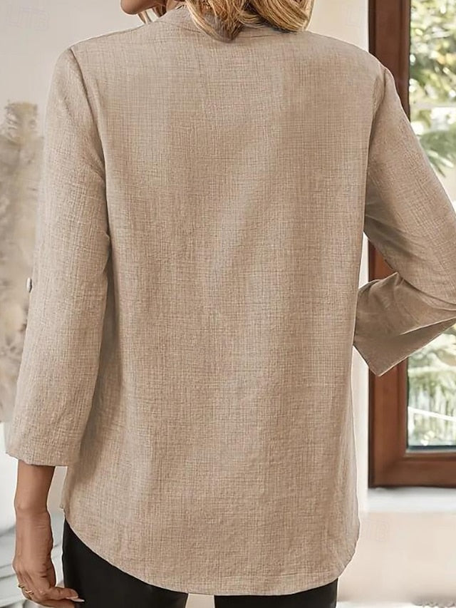 Women's Shirt Blouse Pocket Solid Color Casual Long Sleeve