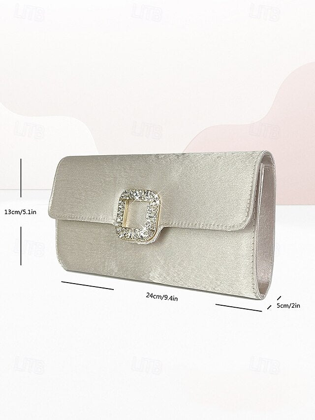 Buckle with White Satin Women's Elegant Clutch Rhinestone -