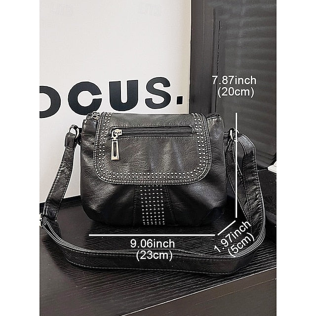 with Brown Studded Bag Leather Crossbody Faux Women's