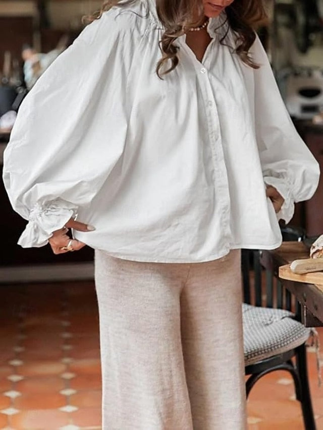 Women's Casual Shirt Button Up Shirt Blouse Ruffle Buttons