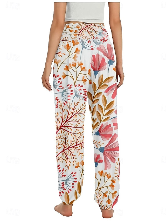 Women's Faux Cotton Linen Wide Leg Pants Trousers Ethnic