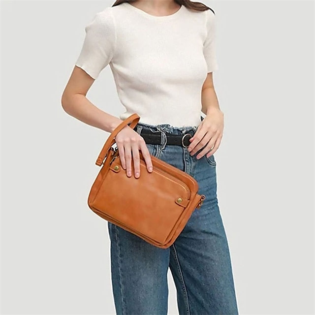 Shoulder Leather Women's Vintage Three-Layer Crossbody
