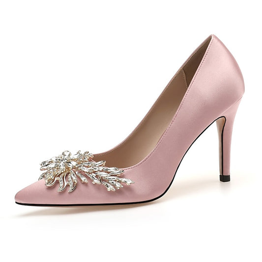 High Satin Rhinestone – Women's Pink Elegant Heels