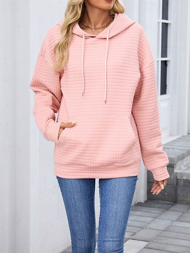 Women's Texture Blouse Pullover Hoodie Sweatshirt Pocket