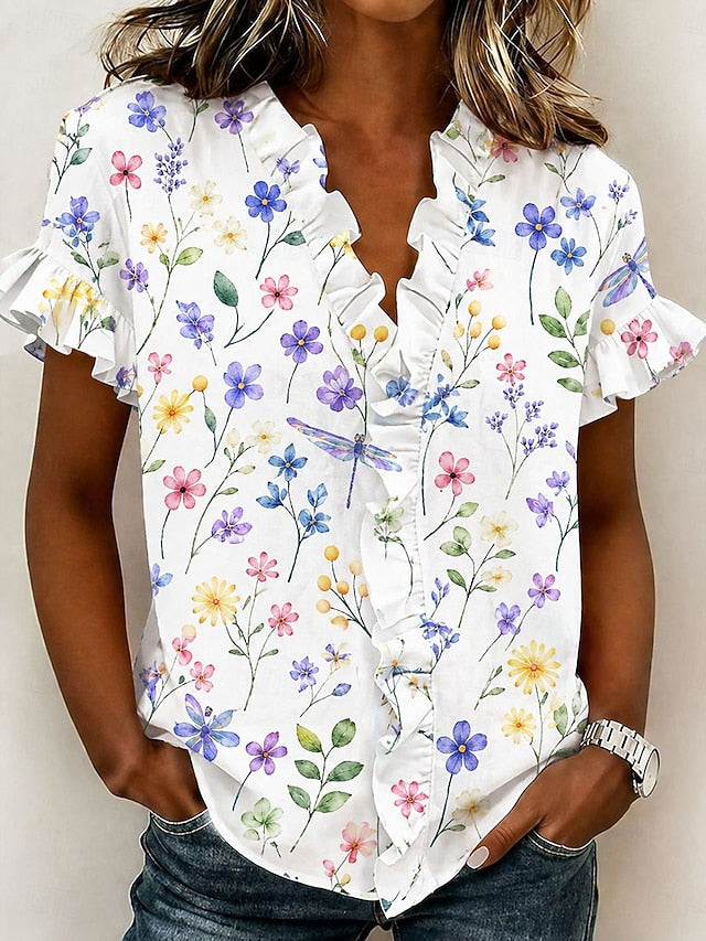Women's Shirt Tunic Ruffle Floral Graphic Elegant Fashion
