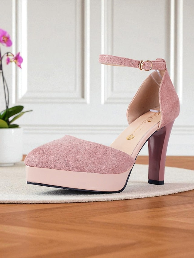 Heel High Suede Platform Women's Ankle Burgundy 1950s Strap