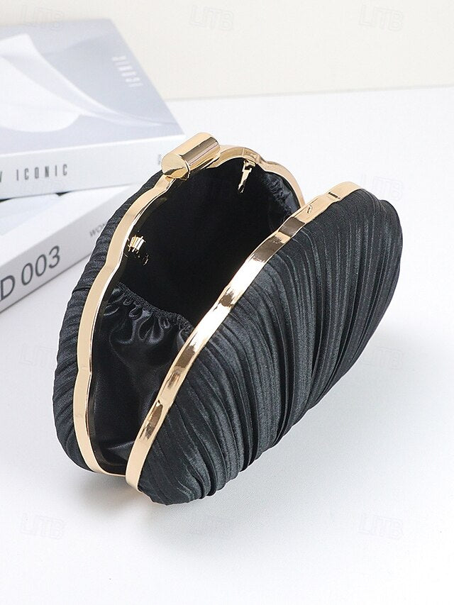 Women's Satin Clutch Shell Purse Pleated Evening