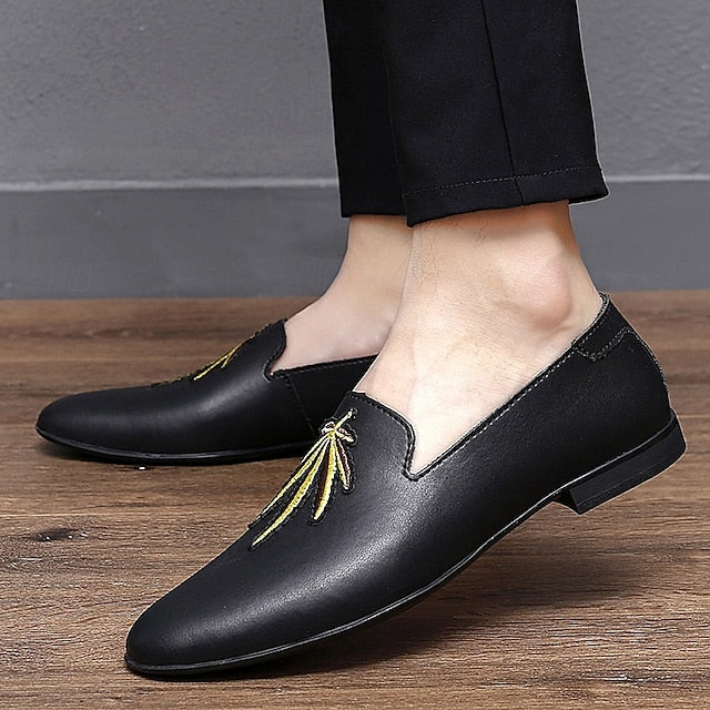 Faux Leather Loafers with Feather - Prom Men's White Shoes