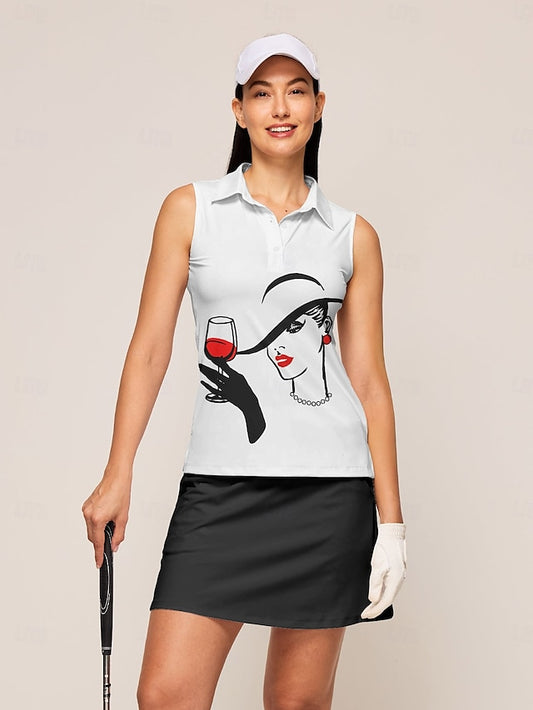 Women's Golf Polo Shirt White Sleeveless Top Ladies Golf
