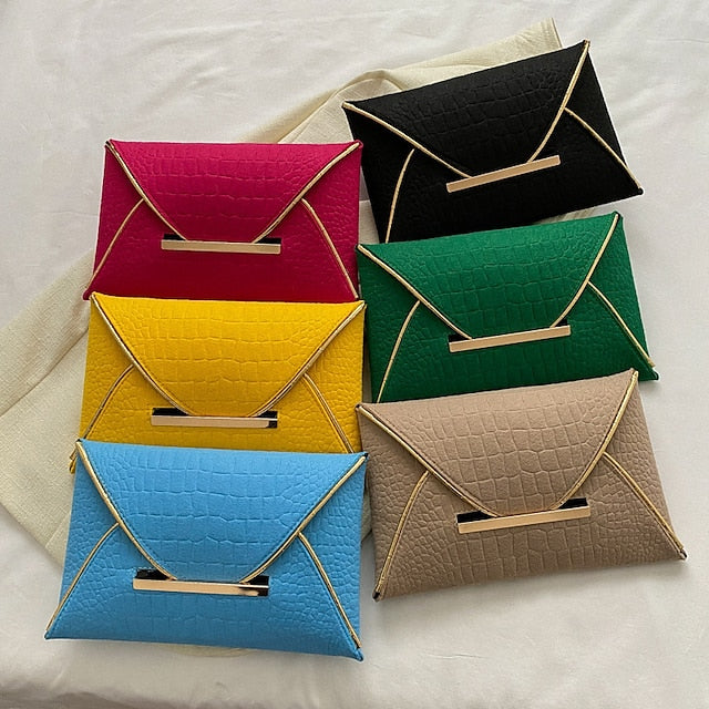 Metal Handle Yellow with Croc-Embossed Women’s Clutch Envelope