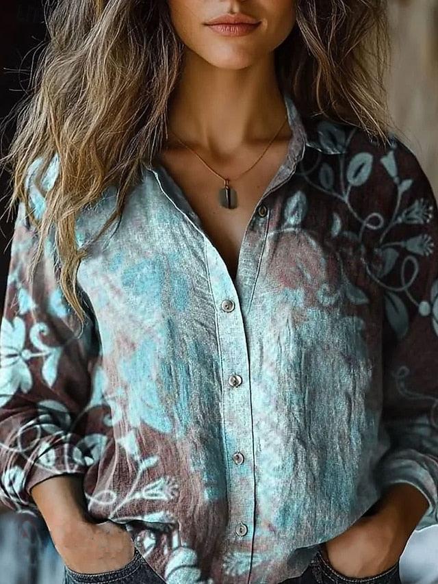 Women's Shirt Linen Like Breathable Lightweight Button Down