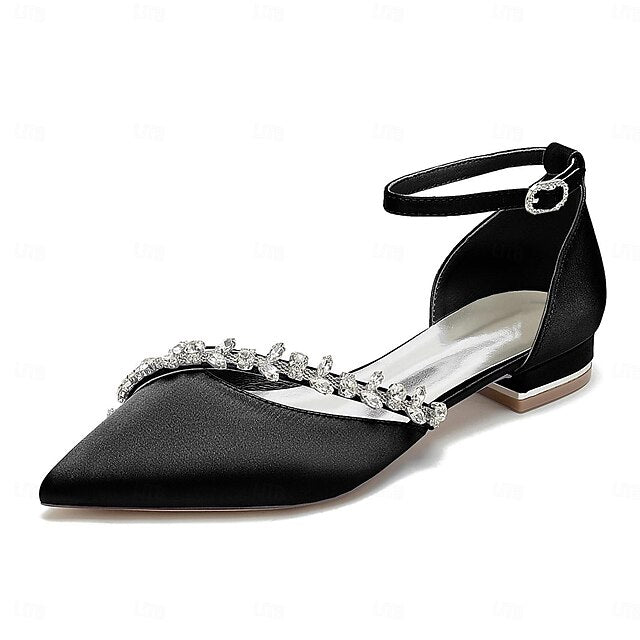 – Flats Pointed Toe Wedding Elegant Satin Women's White