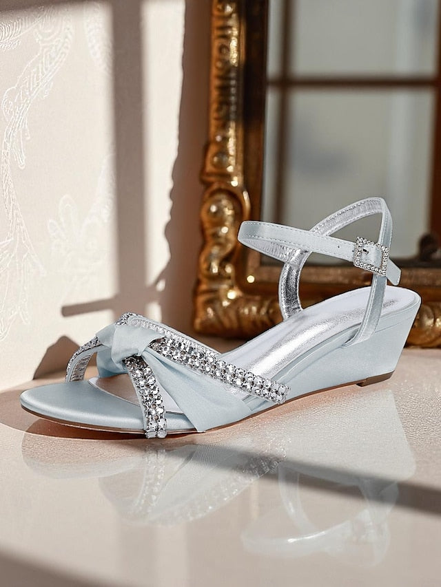 Green Women's Wedge - Satin Knot Sandals Rhinestone