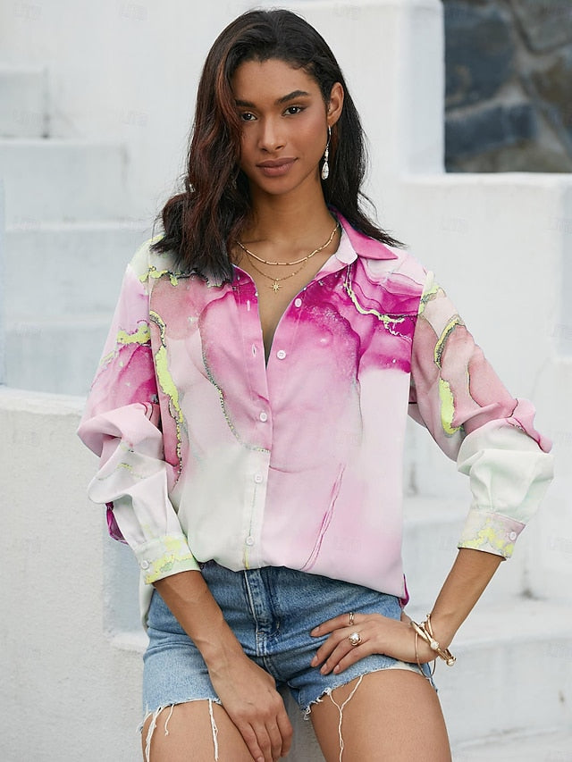 Women's Shirt Linen Like Breathable Lightweight Button Down