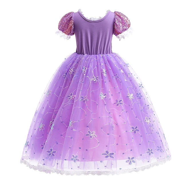 Flower Cosplay Princess Rapunzel Girl Dress Cloak