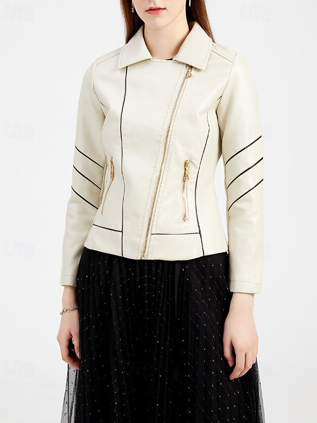 Women's Leather Jacket Faux Zipper Comfortable Pocket