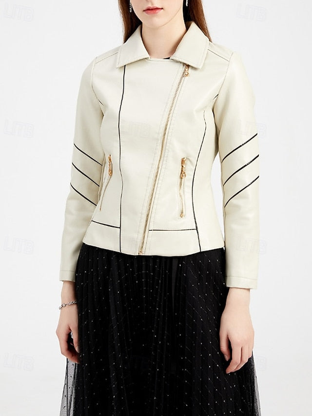 Zipper Women's Faux Jacket Comfortable Pocket Leather