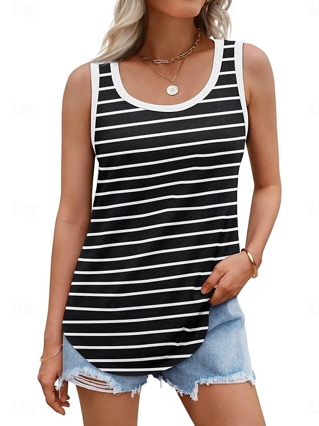 Women's Tank Top Sleeveless Shirt Tee Top Striped Stylish