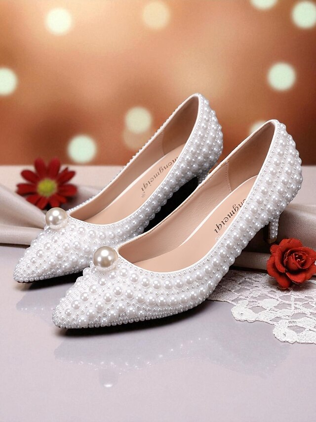 Pearl-Embellished Women's Kitten Pumps and Heel Matching