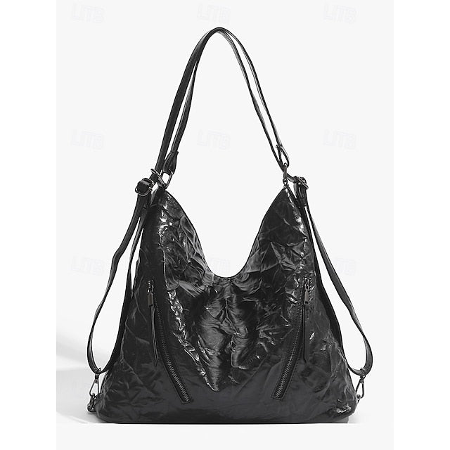 Crinkle Patent Black – Women's Bag Sleek Leather Hobo
