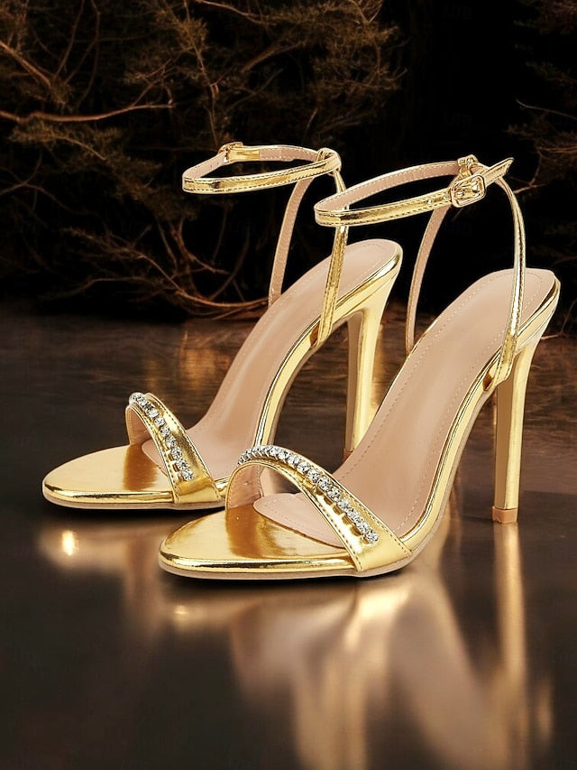 Metallic Ankle High Gold – Strap Women's Dazzling Heels