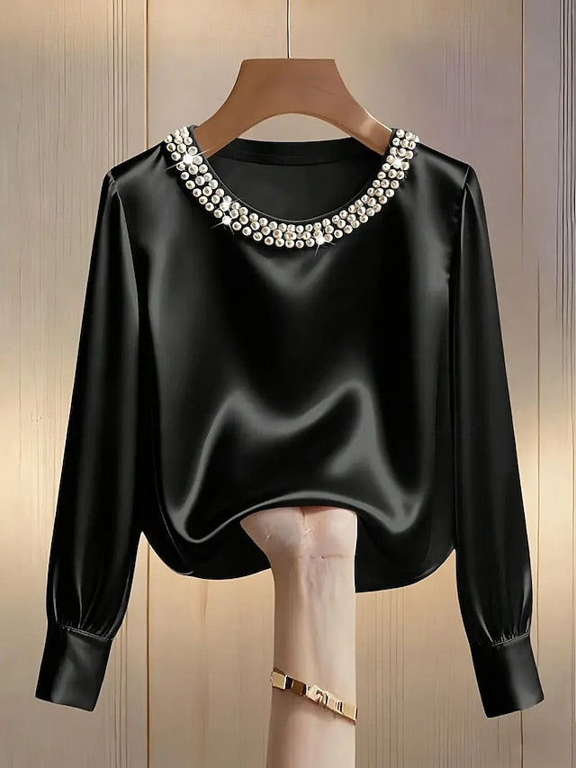 Women's Blouse Beaded Solid Color Elegant Stylish Long