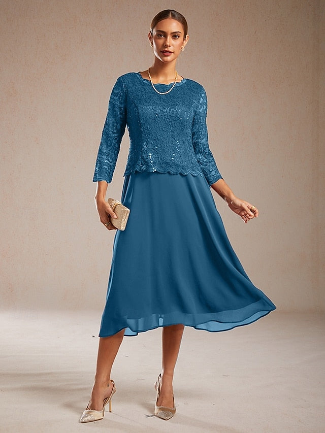 Women's Midi Dress Chiffon Dress Elegant Solid Color 3/4