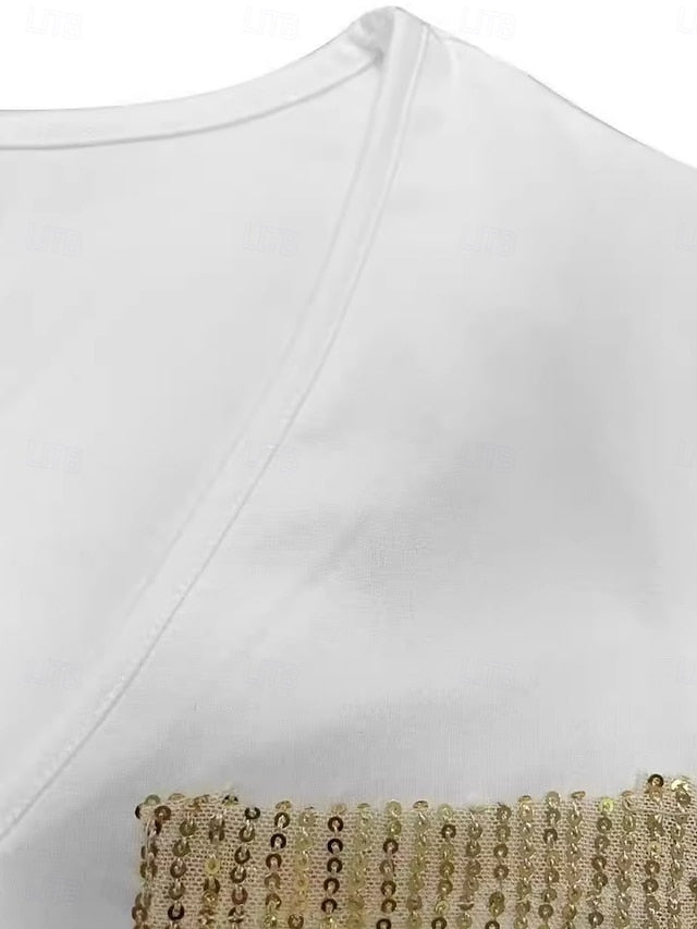 Women's Blouse Sequins Patchwork Pocket Solid Color Basic