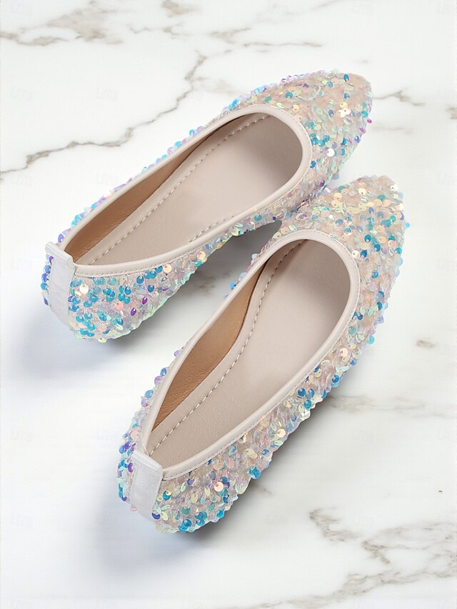 Sequin Women's Ballet Black Flats Toe - Pointed Sparkly