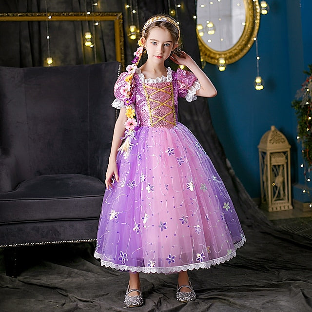 Rapunzel Cosplay Girl Dress Flower Princess Cloak