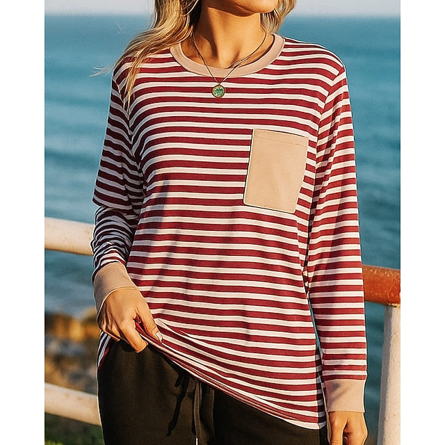 Women's Pullover Sweatshirt Casual Tops Pocket Long Sleeve